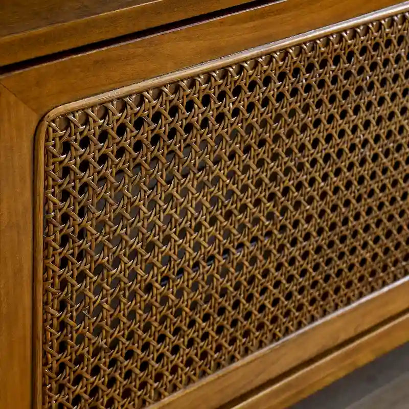 59 Inch Mid Century Modern Rattan TV Stand for 65 Inch TV
