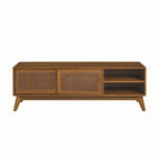 59 Inch Mid Century Modern Rattan TV Stand for 65 Inch TV