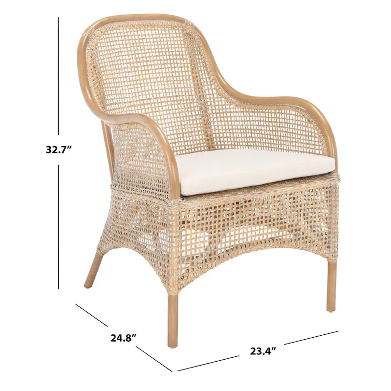 Coastal Rattan Accent Chair with Cushion - 23.4 W x 24.8 L x 32.7 H - 23Wx25Dx33H
