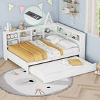 Twin/Full Size Daybed with Twin Trundle, Daybed with Storage Shelf and USB Charging Ports