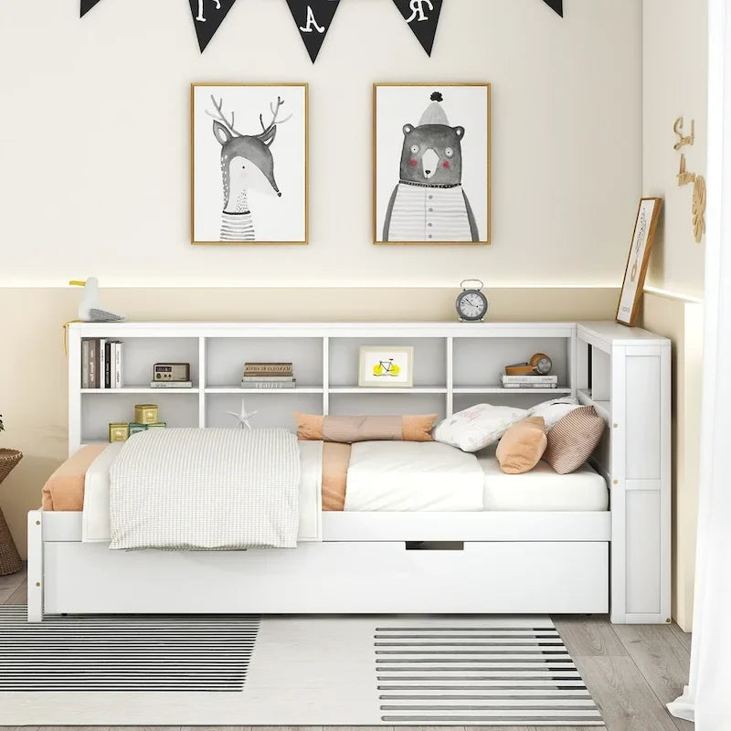 Twin/Full Size Daybed with Twin Trundle, Daybed with Storage Shelf and USB Charging Ports