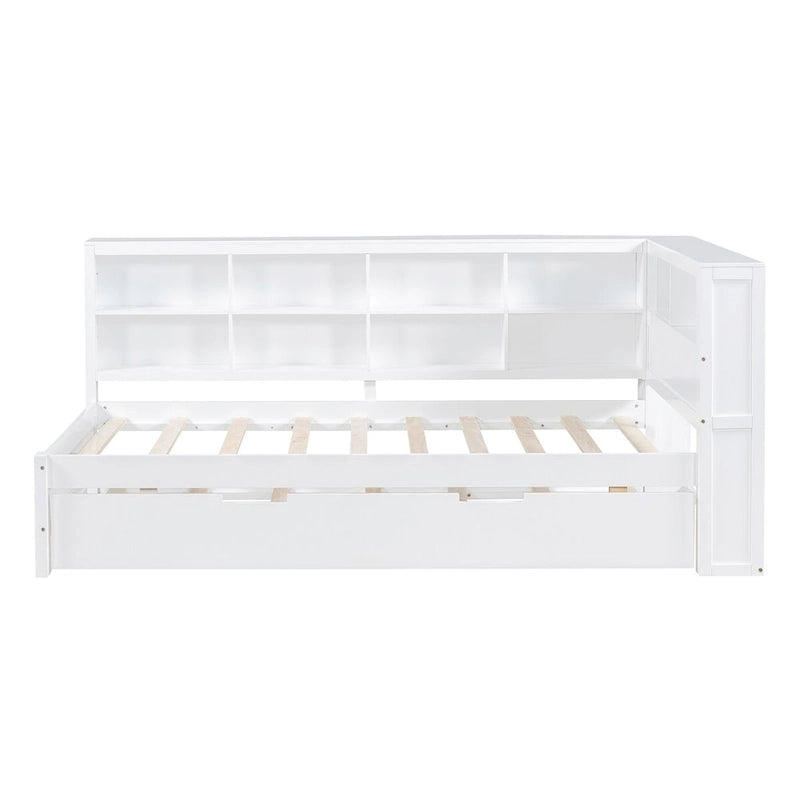 Twin/Full Size Daybed with Twin Trundle, Daybed with Storage Shelf and USB Charging Ports