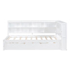Twin/Full Size Daybed with Twin Trundle, Daybed with Storage Shelf and USB Charging Ports