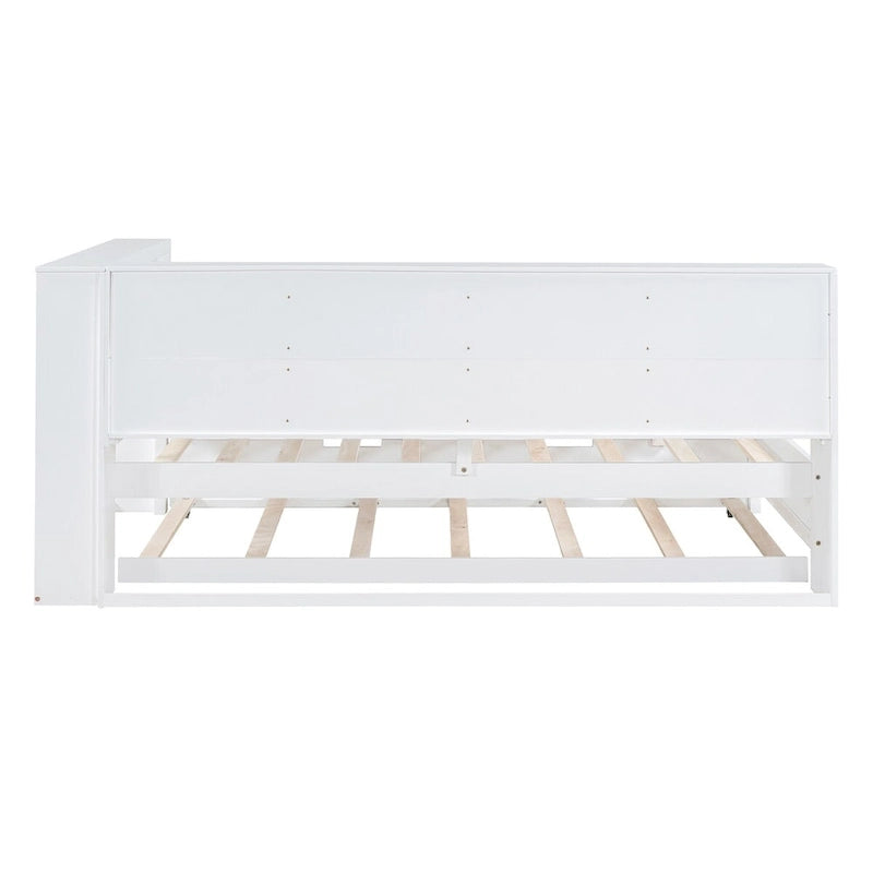 Twin/Full Size Daybed with Twin Trundle, Daybed with Storage Shelf and USB Charging Ports
