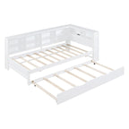 Twin/Full Size Daybed with Twin Trundle, Daybed with Storage Shelf and USB Charging Ports