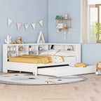 Twin/Full Size Daybed with Twin Trundle, Daybed with Storage Shelf and USB Charging Ports