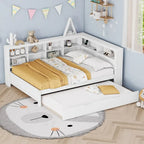 Twin/Full Size Daybed with Twin Trundle, Daybed with Storage Shelf and USB Charging Ports