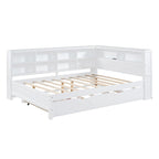 Twin/Full Size Daybed with Twin Trundle, Daybed with Storage Shelf and USB Charging Ports