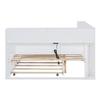 Twin/Full Size Daybed with Twin Trundle, Daybed with Storage Shelf and USB Charging Ports