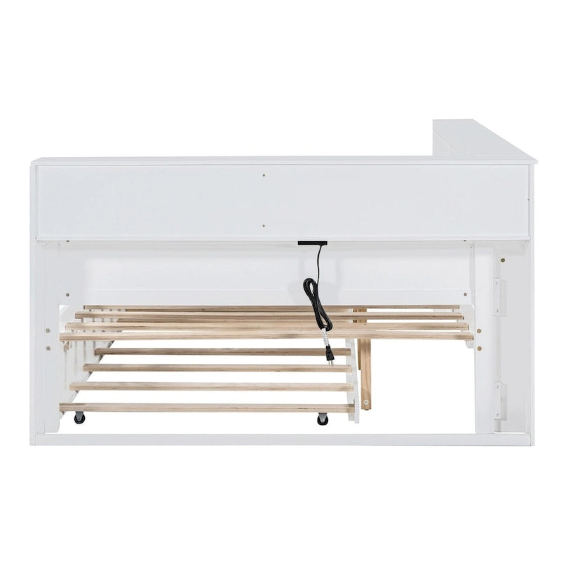 Twin/Full Size Daybed with Twin Trundle, Daybed with Storage Shelf and USB Charging Ports