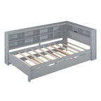 Twin/Full Size Daybed with Twin Trundle, Daybed with Storage Shelf and USB Charging Ports