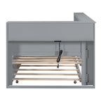 Twin/Full Size Daybed with Twin Trundle, Daybed with Storage Shelf and USB Charging Ports
