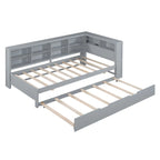 Twin/Full Size Daybed with Twin Trundle, Daybed with Storage Shelf and USB Charging Ports