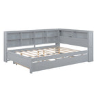 Twin/Full Size Daybed with Twin Trundle, Daybed with Storage Shelf and USB Charging Ports