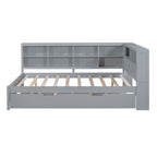 Twin/Full Size Daybed with Twin Trundle, Daybed with Storage Shelf and USB Charging Ports