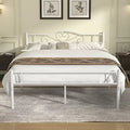 Full Size Metal Bed Bed Frame with Headboard and Footboard, White