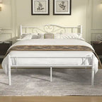 Full Size Metal Bed Bed Frame with Headboard and Footboard, White