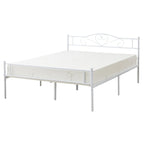 Full Size Metal Bed Bed Frame with Headboard and Footboard, White