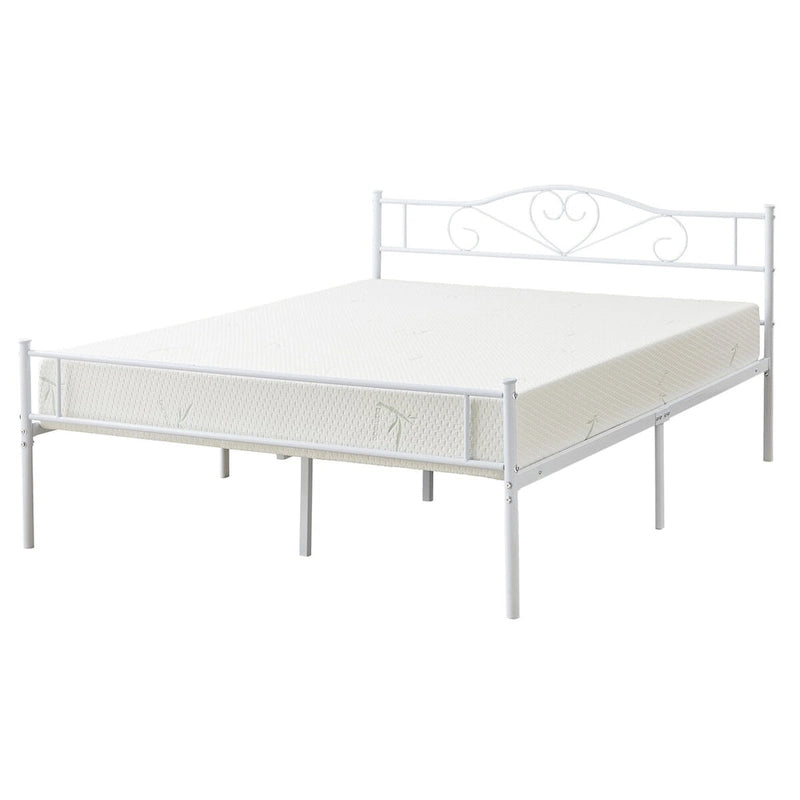 Full Size Metal Bed Bed Frame with Headboard and Footboard, White