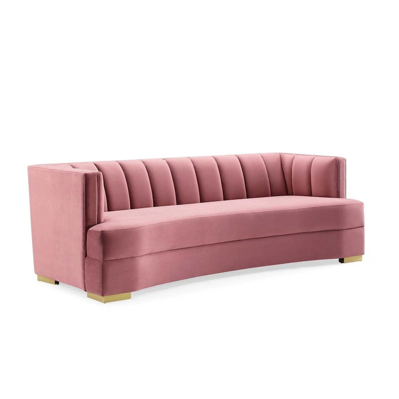 Channel Tufted Performance Velvet Curved Sofa