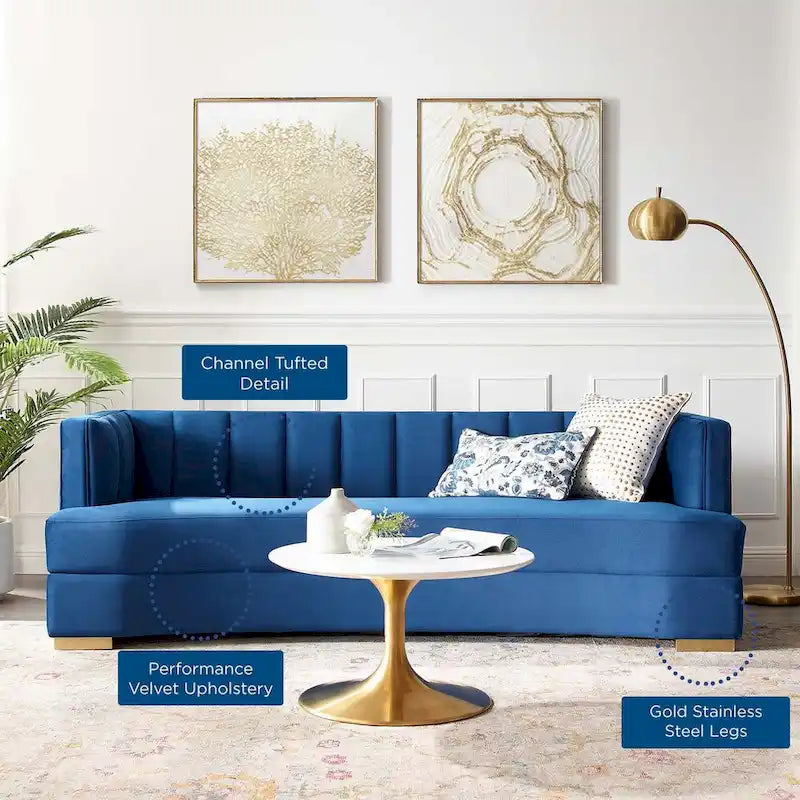 Channel Tufted Performance Velvet Curved Sofa