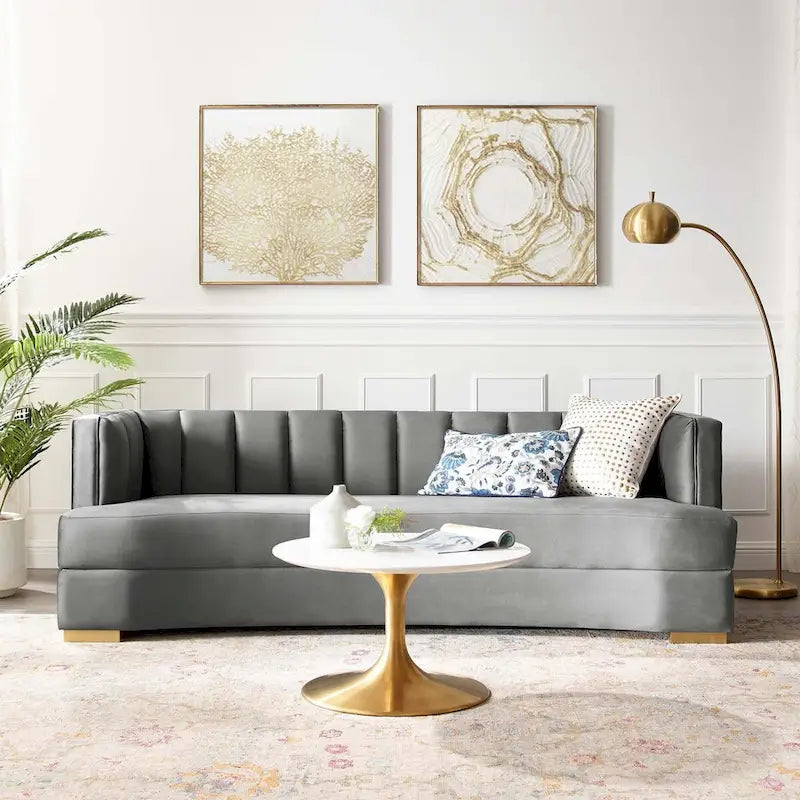 Channel Tufted Performance Velvet Curved Sofa