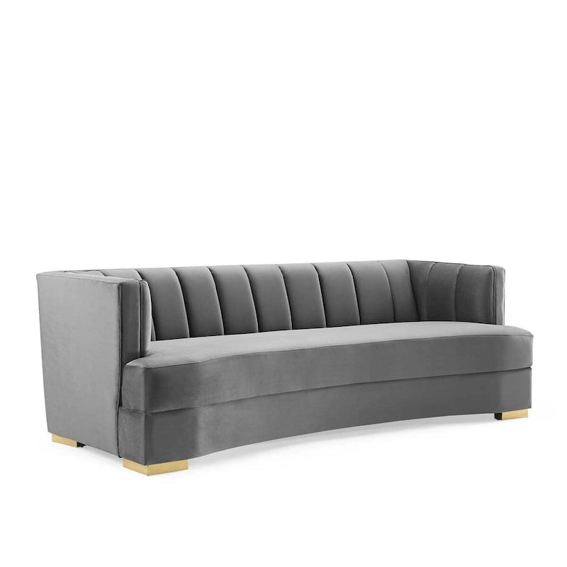 Channel Tufted Performance Velvet Curved Sofa