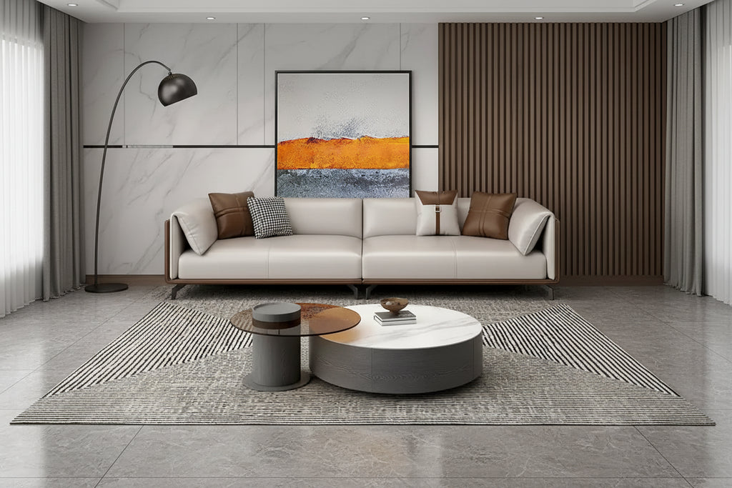 Faux Leather Pillow Top Arm Sofa with Reversible Cushions - three seat