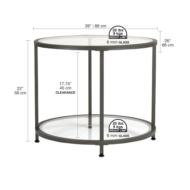 Glass with Metal Frame Round Modern Glass End Table