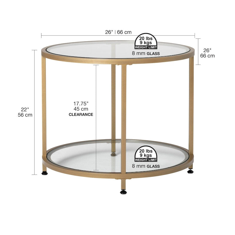 Glass with Metal Frame Round Modern Glass End Table