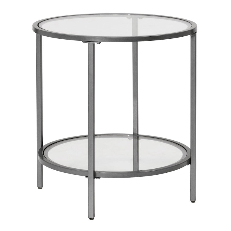 Glass with Metal Frame Round Modern Glass End Table