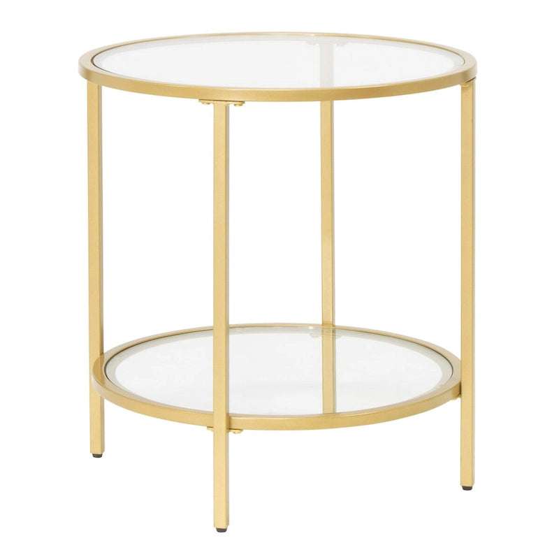 Glass with Metal Frame Round Modern Glass End Table