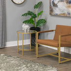Glass with Metal Frame Round Modern Glass End Table