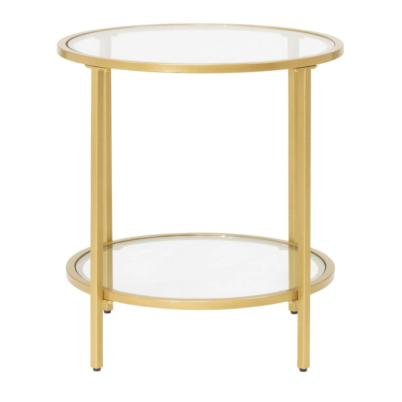 Glass with Metal Frame Round Modern Glass End Table