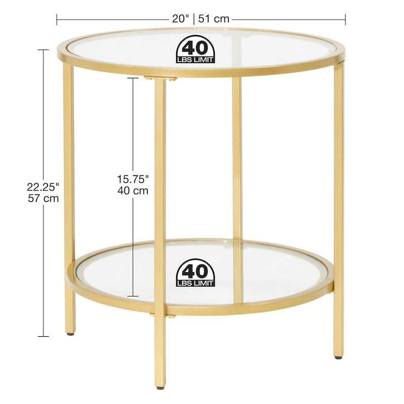 Glass with Metal Frame Round Modern Glass End Table