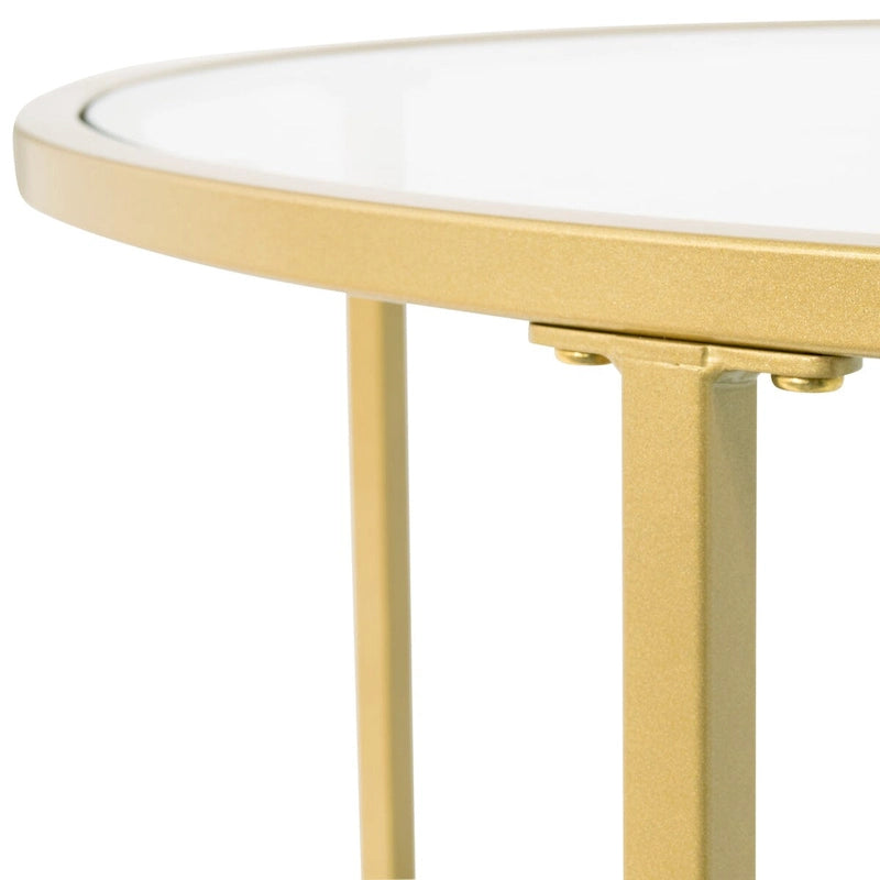 Glass with Metal Frame Round Modern Glass End Table