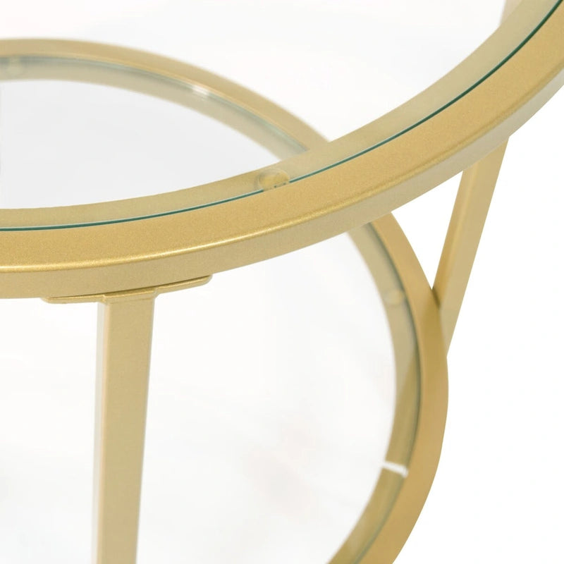 Glass with Metal Frame Round Modern Glass End Table