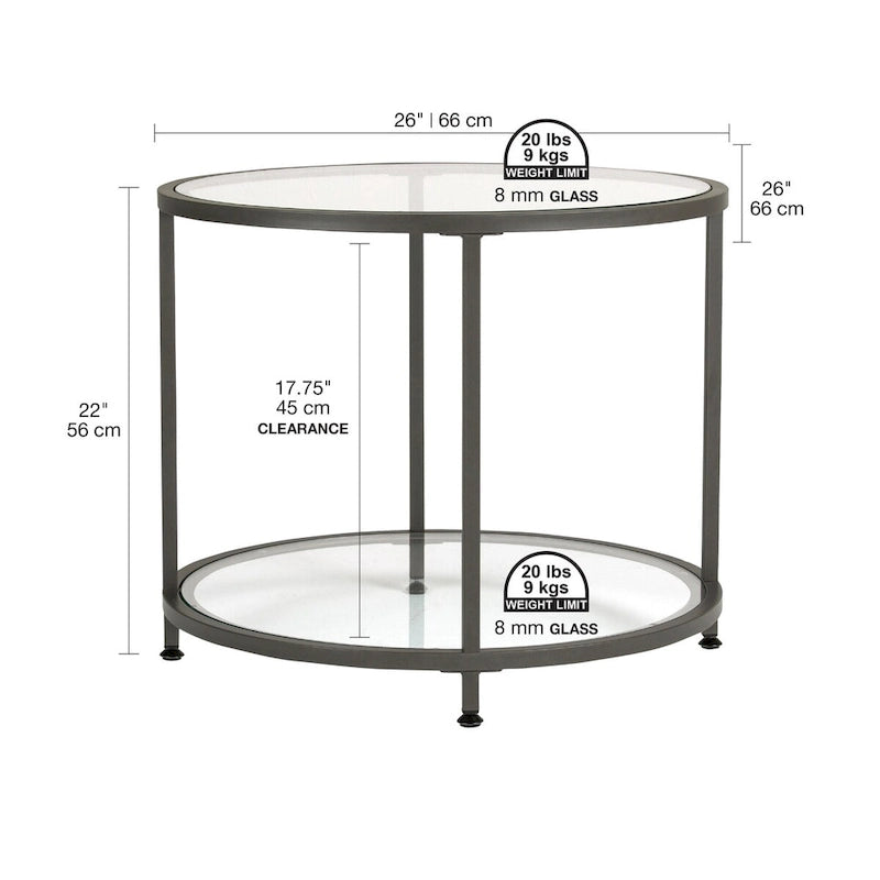Glass with Metal Frame Round Modern Glass End Table
