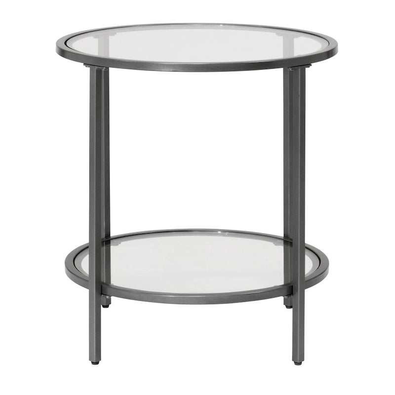 Glass with Metal Frame Round Modern Glass End Table