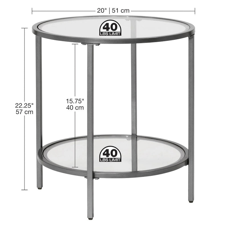 Glass with Metal Frame Round Modern Glass End Table