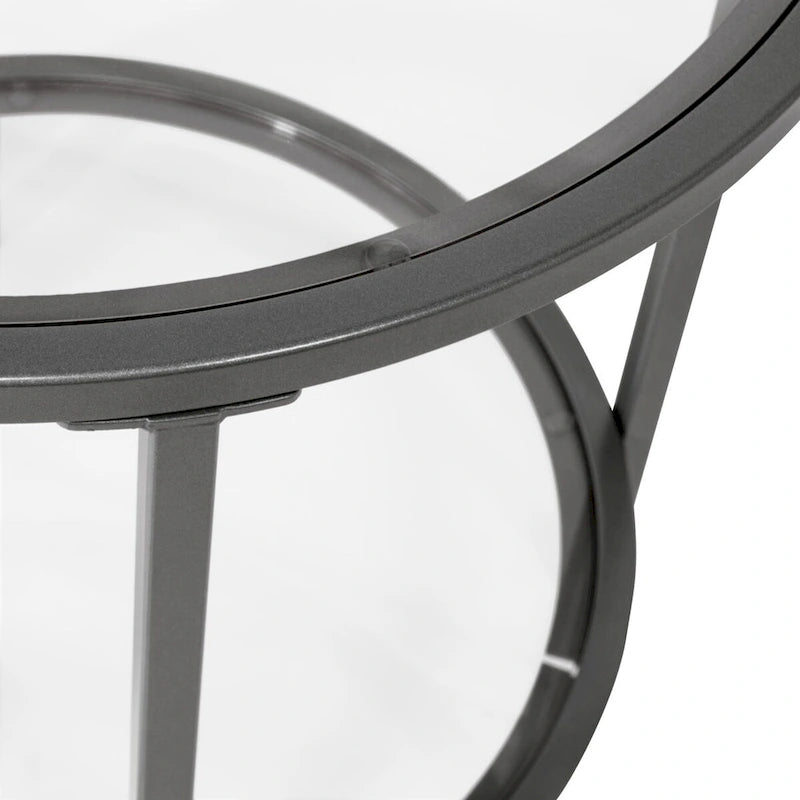 Glass with Metal Frame Round Modern Glass End Table