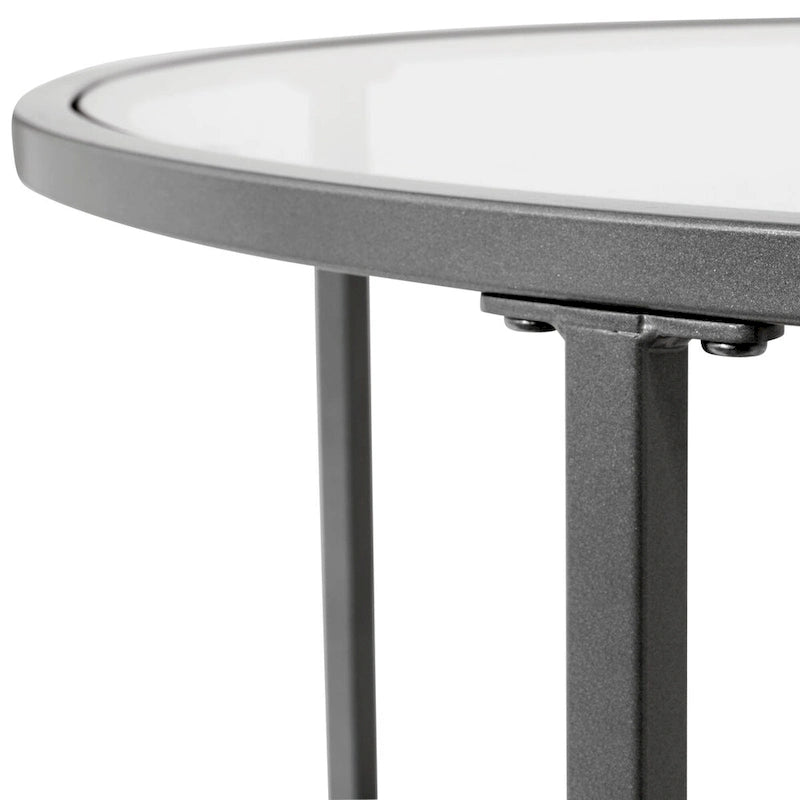 Glass with Metal Frame Round Modern Glass End Table