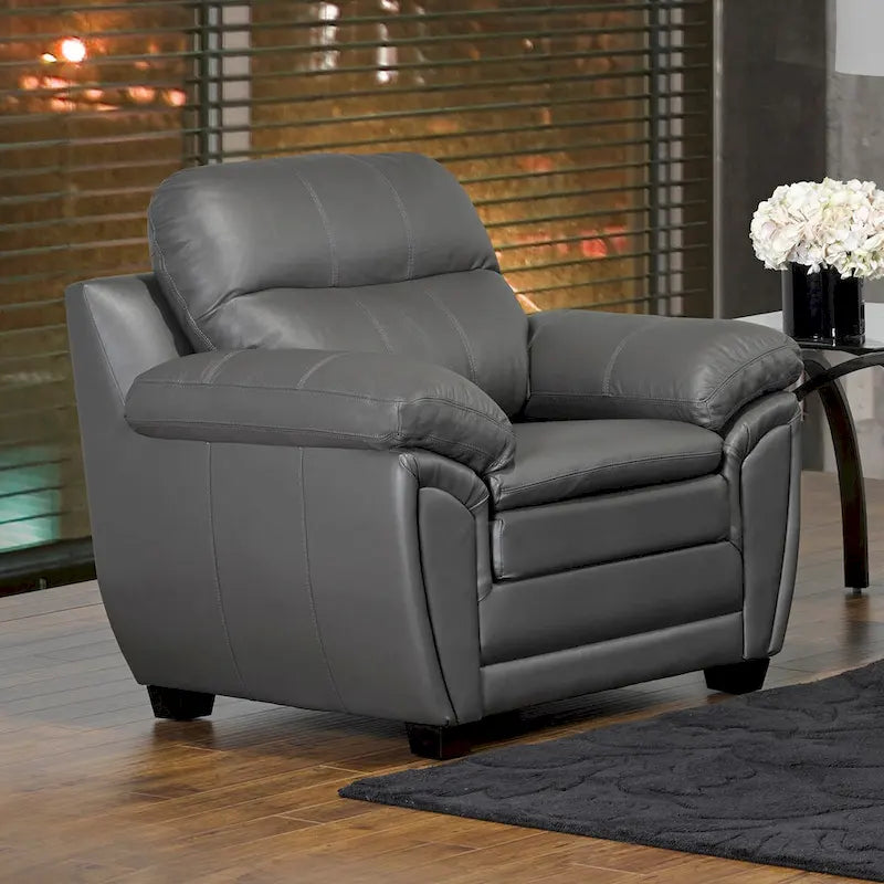 Premium Grey Top Grain Leather Sofa and Chair Set