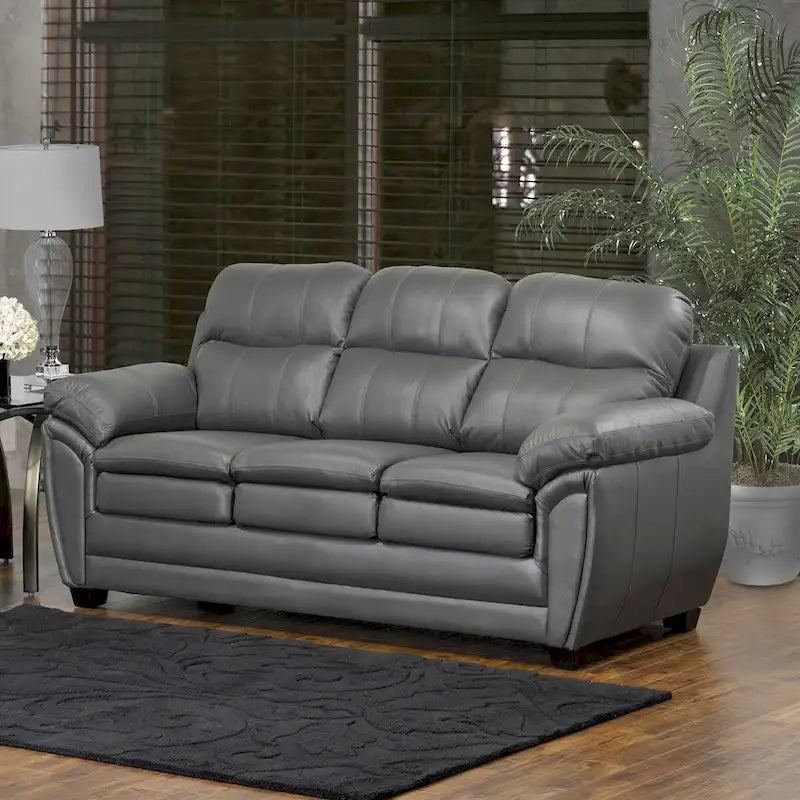 Premium Grey Top Grain Leather Sofa and Chair Set