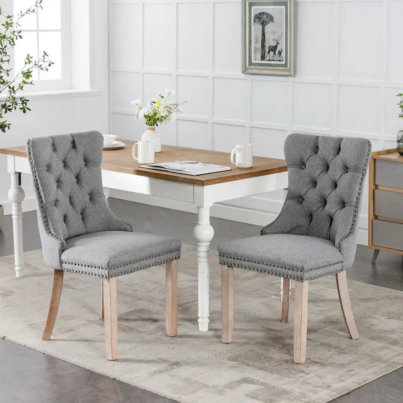 Modern High-End Tufted Solid Wood Upholstered Dining Chair with Nailhead Trim