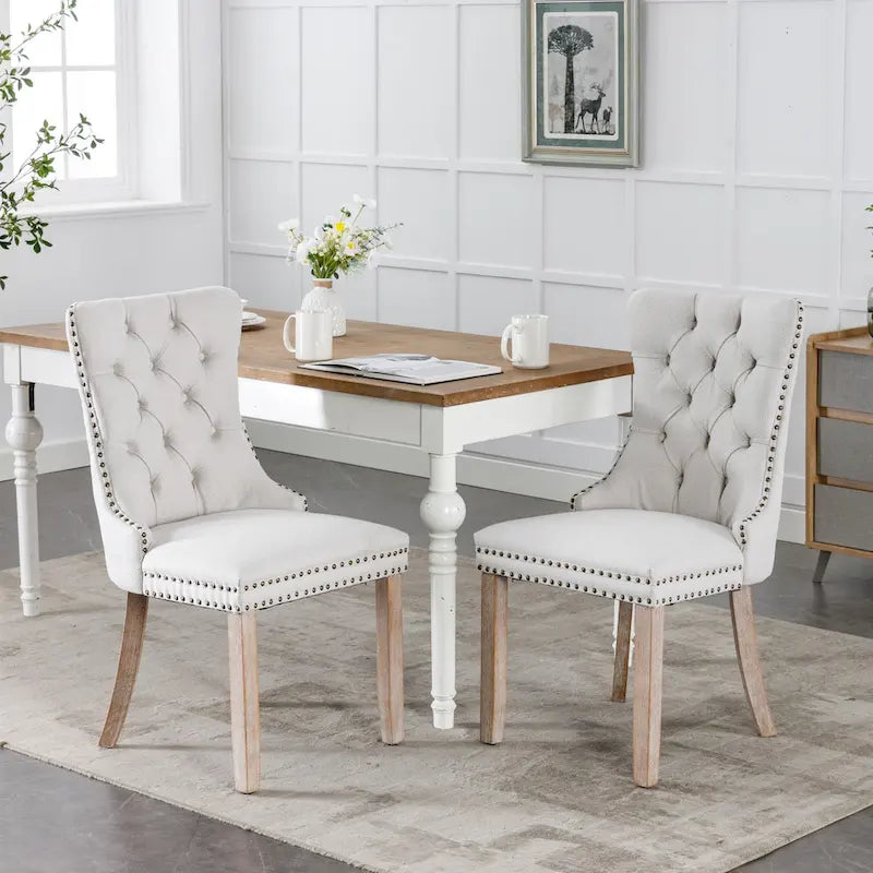 Modern High-End Tufted Solid Wood Upholstered Dining Chair with Nailhead Trim