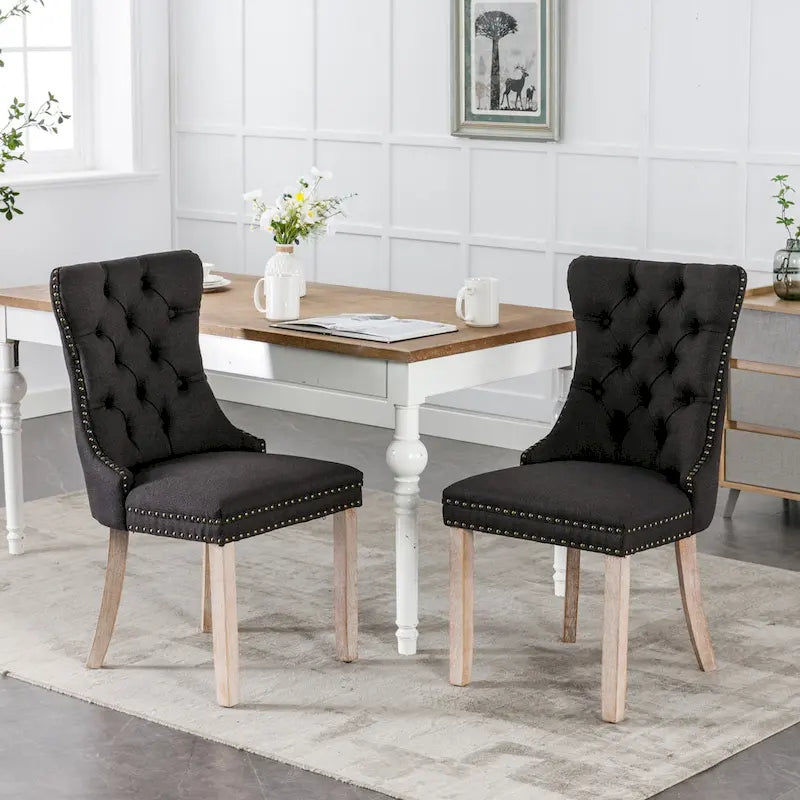 Modern High-End Tufted Solid Wood Upholstered Dining Chair with Nailhead Trim