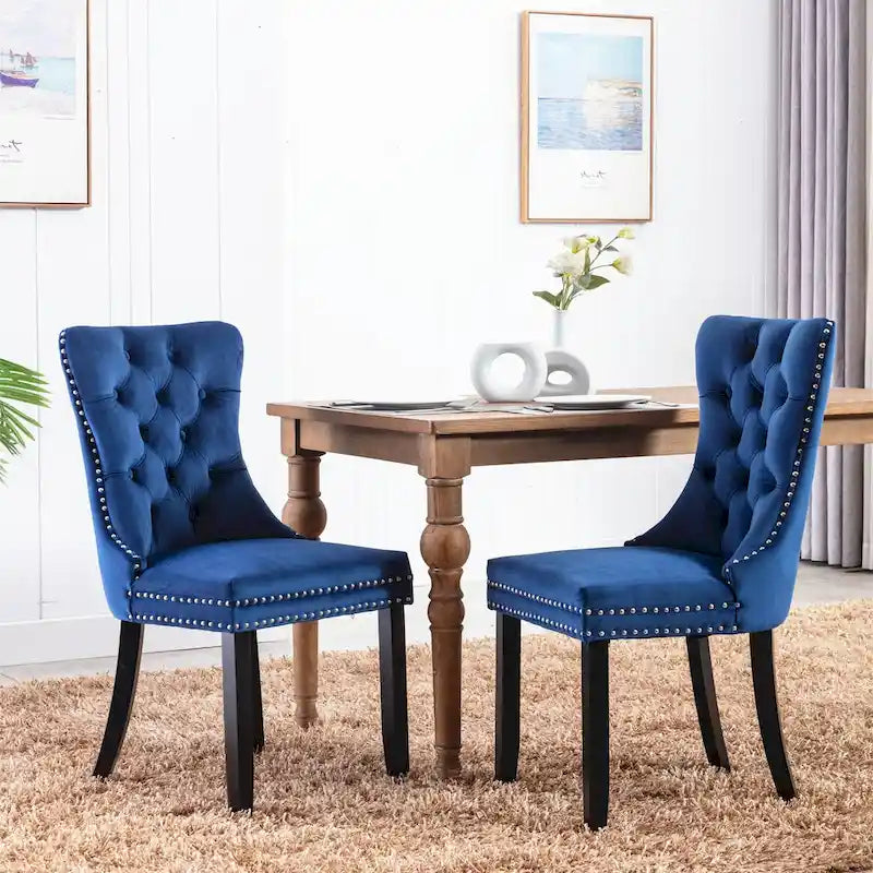 Modern High-End Tufted Solid Wood Upholstered Dining Chair with Nailhead Trim