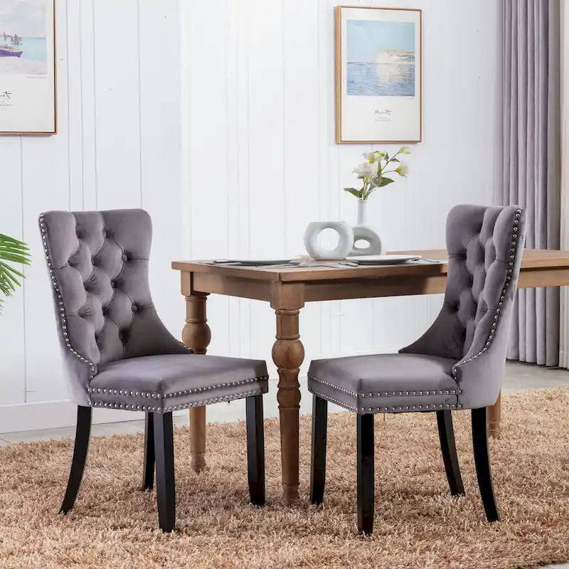 Modern High-End Tufted Solid Wood Upholstered Dining Chair with Nailhead Trim