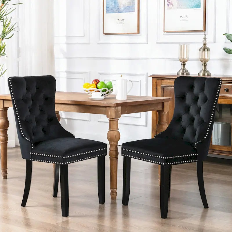 Modern High-End Tufted Solid Wood Upholstered Dining Chair with Nailhead Trim